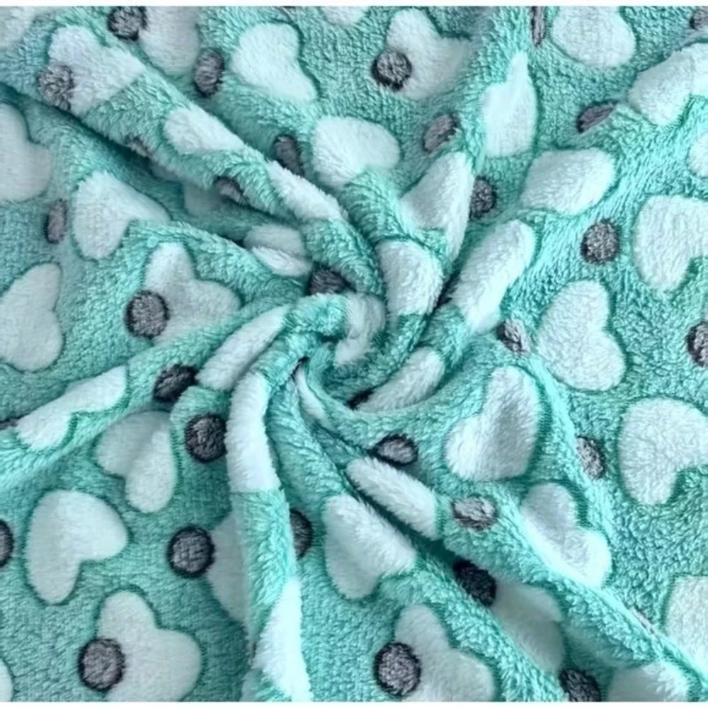 Manta Para Mascotas Grande De Felpa Suave Con Diseño De Corazones‎ Verdes 104x76